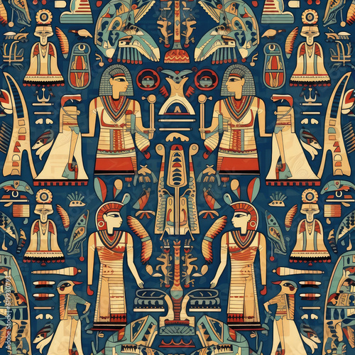 Seamless Repeating Egyptian art pattern background, graphic design