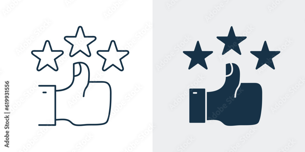 Three stars review and rating icon. Thumbs up, Good, friendly, ok hand gesture, feedback icon vector Three stars review and rating icon. Thumbs up, Good, friendly, ok hand gesture, feedback icon vector