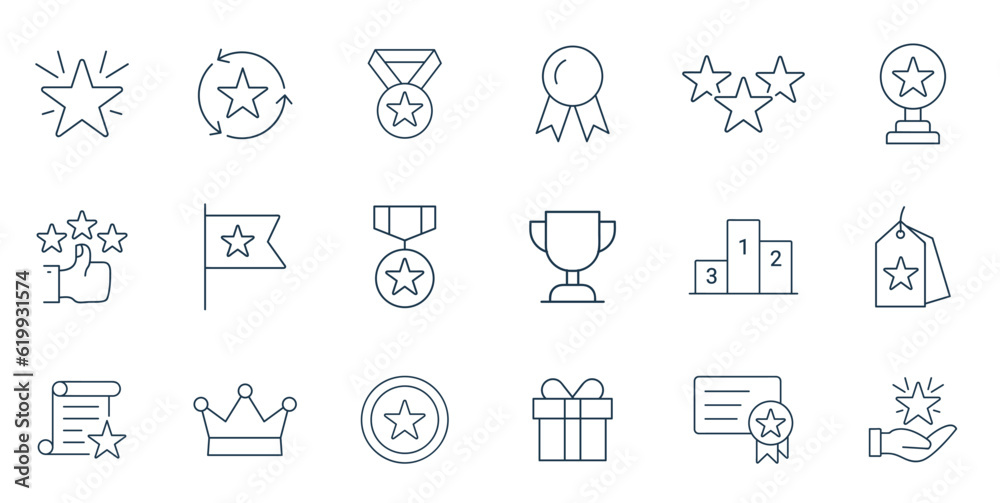 Reward icon set vector. Success icon, Contains icons prize, trophy, winner, gift, loyalty program, bonus card illustration