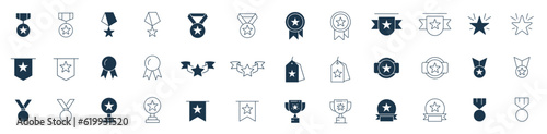 Badges icon set vector. Reward icon, Success, star, prize, trophy, badge, winner, gift, loyalty program, bonus card illustration