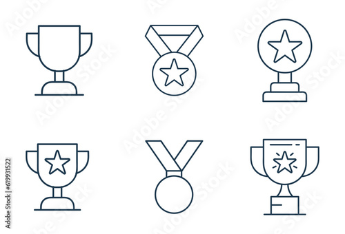 Award and trophy line icon set. winner achievement illustration vector