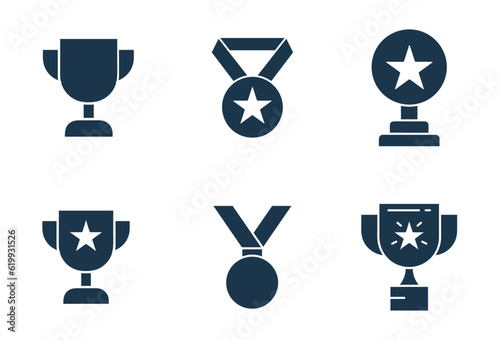 Award and trophy icon set. winner achievement illustration vector