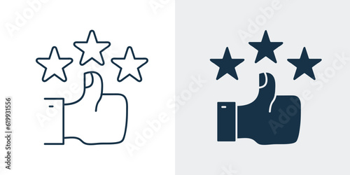 Three stars review and rating icon. Thumbs up, Good, friendly, ok hand gesture, feedback icon vector