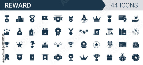 Reward icon set vector. star, Collection of trophy, rank, award, medal, achievements, awards illustration