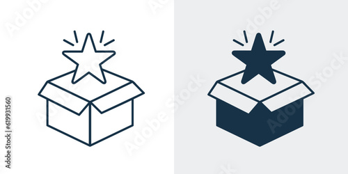 Star appearing from box icon. loyalty, reward, Surprise, Celebration, rating, assessment, delivery,  gift box with star concept illustration