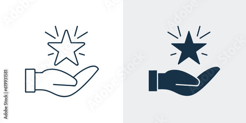Hand with star Loyalty program icon, Reward icon, Bonus points, Discount star, Vector stock illustration