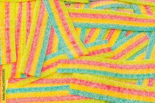 Colorful juicy gummy candies background. Top view. J © Nikolay
