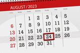 Calendar 2023, deadline, day, month, page, organizer, date, August, thursday, number 24