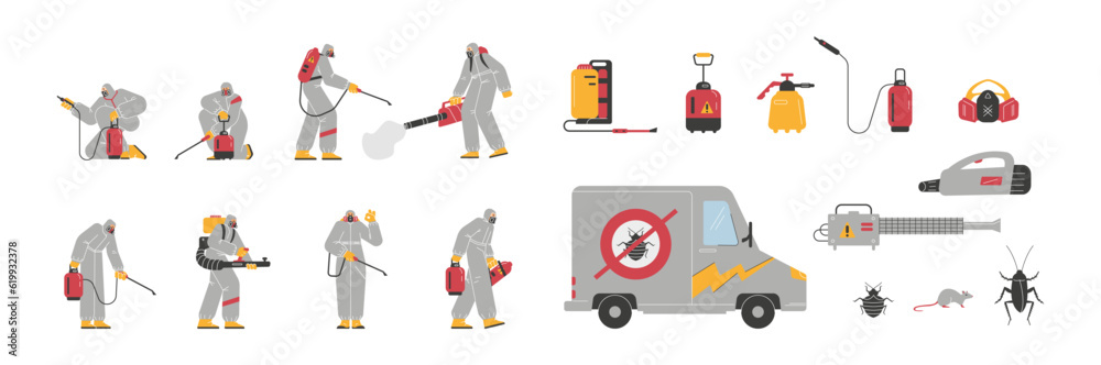 Pest control service elements set - flat vector illustration isolated ...