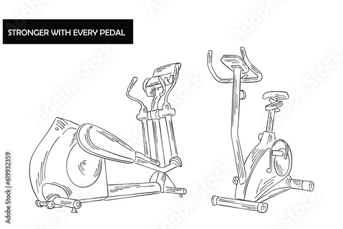 hand drawn illustration of gym machines