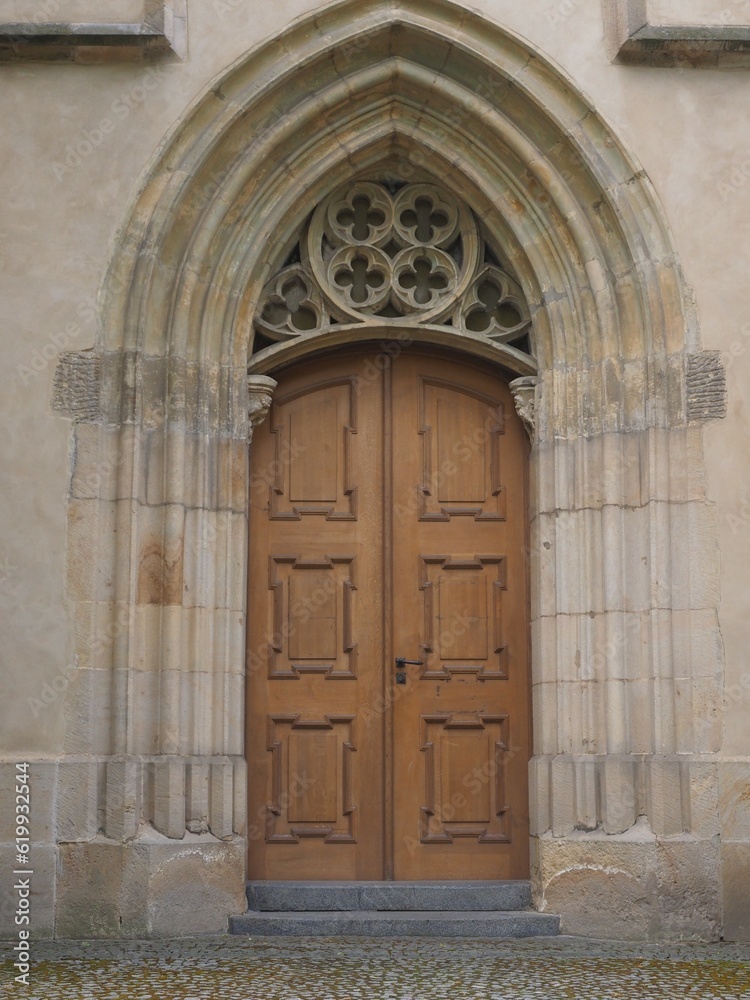 Wooden door to Emmaus Monastery, Prague Czec
