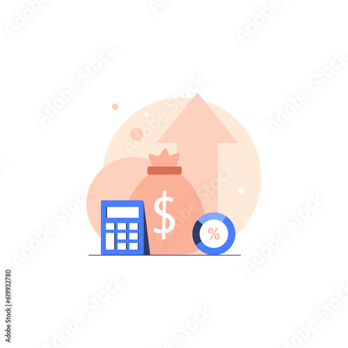 Investment fund performance report, interest rate graph, trade revenue boost, venture business growth strategy