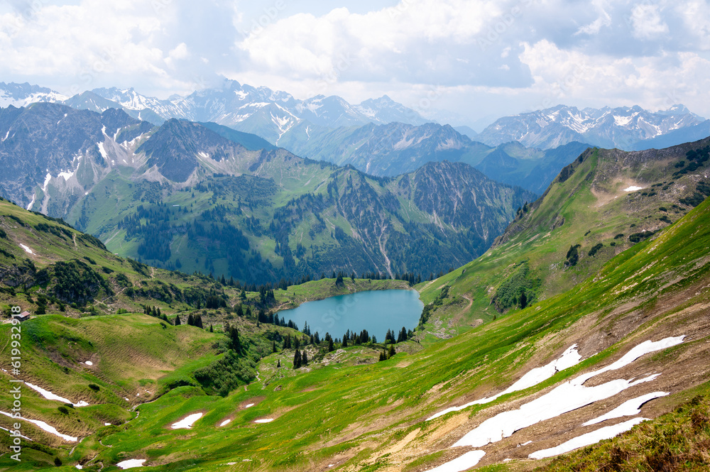 Seealpsee a high mountain lake in the Bavarian Alps