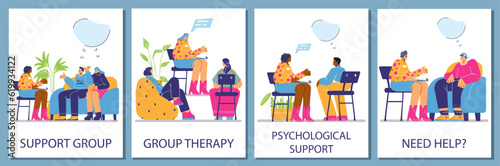 Psychological help advertising posters set, flat vector illustration.