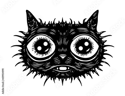 Cat Face Demonic Tattoo Logo Needles Spikes Carnival Show Toothy Funny Scary