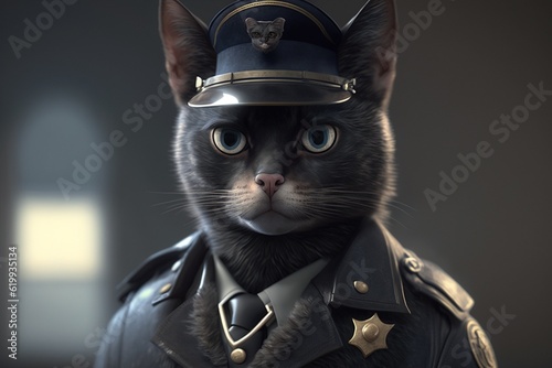cat dressed as a police officer, Generative AI
