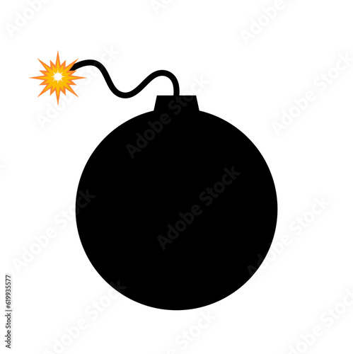 Bomb, wick and explosion icon. Explosive device operation concept. Vector illustration. Flat style.