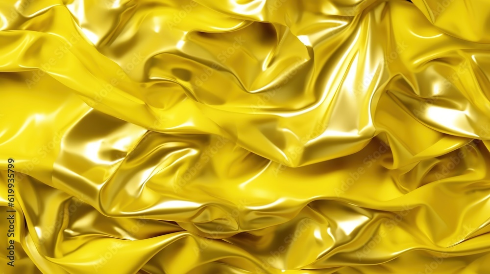 Texture of crumpled golden foil sheet. Metallic glossy surfaces. Generative AI. Illustration for banner, poster, cover, brochure or presentation.