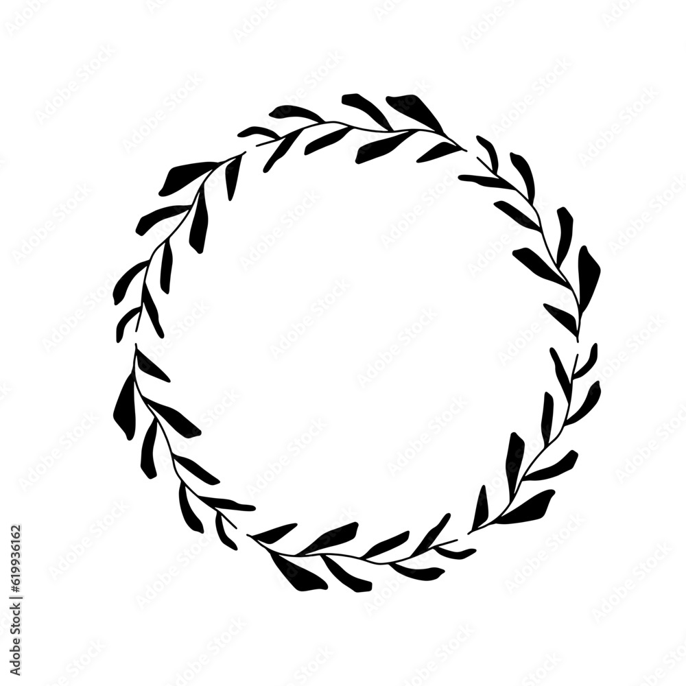 hand drawn circle frame of flowers . Doodle vector illustration round plants, herbs for wedding design, logo and greeting card. Isolated on white hand drawn circle frame of flowers . Doodle vector illustration round plants, herbs for wedding design, logo and greeting card. Isolated on white