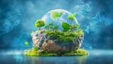 Green planet Earth with trees. The concept of transition to green energy.