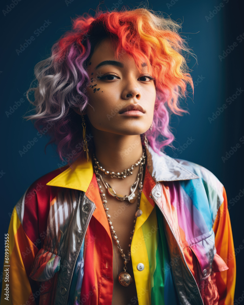 Portrait of a Girl Wearing Pride Coloured Clothing-LGBTQ Community-Generative AI Portrait of a Girl Wearing Pride Coloured Clothing-LGBTQ Community-Generative AI