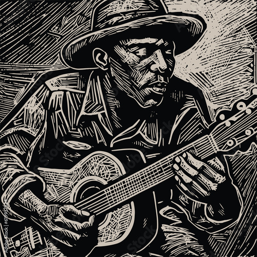 Vector Illustration of an Acoustic Blues Player