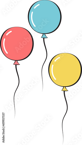 Three Simple Cartoon Hand Drawn Balloons