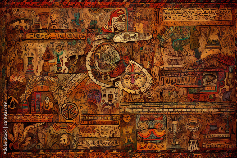 Intricate tapestry of cultural symbols woven together in a harmonious blend of colors, textures, and patterns, folk art style, warm lighting, intricate details, high resolution