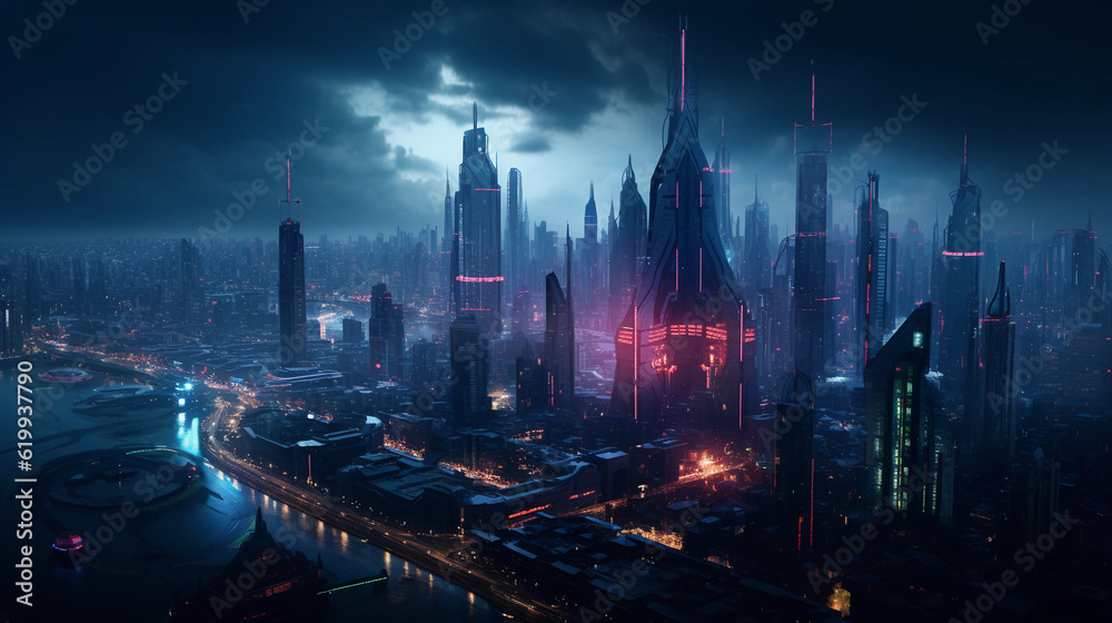 Neo - futuristic cityscape full of illuminated neon signs and symbols, hyper - realistic, Blade Runner vibes, high angle