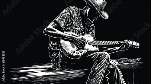 Vector Illustration of an Acoustic Blues Player