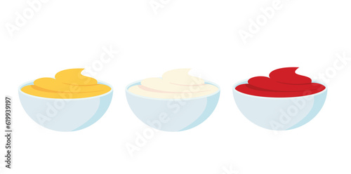 ketchup, mayonnaise and mustard sauce for french fries