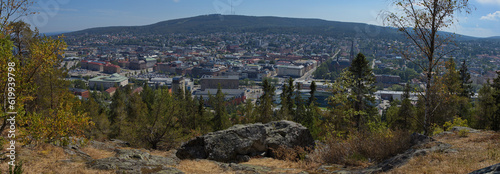 Panoramic view of Sundsvall from the hill Norra stadsberget, Sweden, Europe
