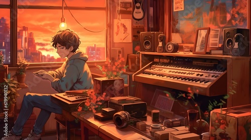 Manga Melodies Discover the Melancholic Charms of a Cute Boy's Illustration with Lofi Music
