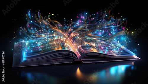 Glowing book with a number of lights.