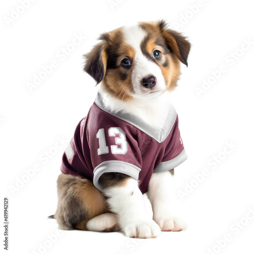 sporty puppy with a jersey, isolated on a transparant background, funny animals, clipart cutout scrapbook