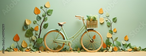 Bicycle covered with green leaf tendril, eco and environment concept, sustainable transport and travel. generative AI