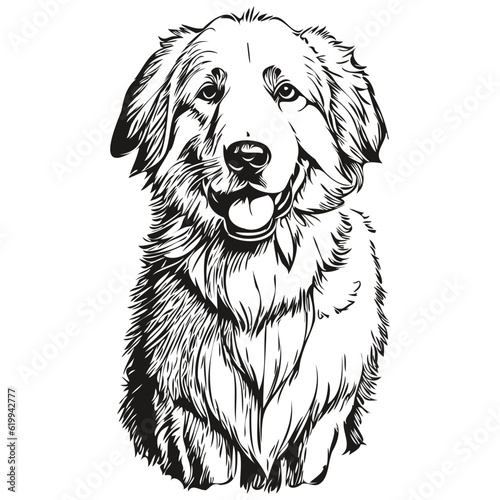 Kuvaszok dog head line drawing vector,hand drawn illustration with transparent background