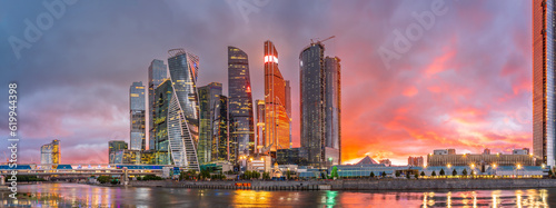High buildings of Moscow-City at Moskva River at summer sunset, Russia. © Dmitrii Potashkin