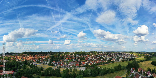 Luftbild von Feuchtwangen mit Blick auf das historische Zentrum der Altstadt. Feuchtwangen, Franken, Bayern, Deutschland. photo