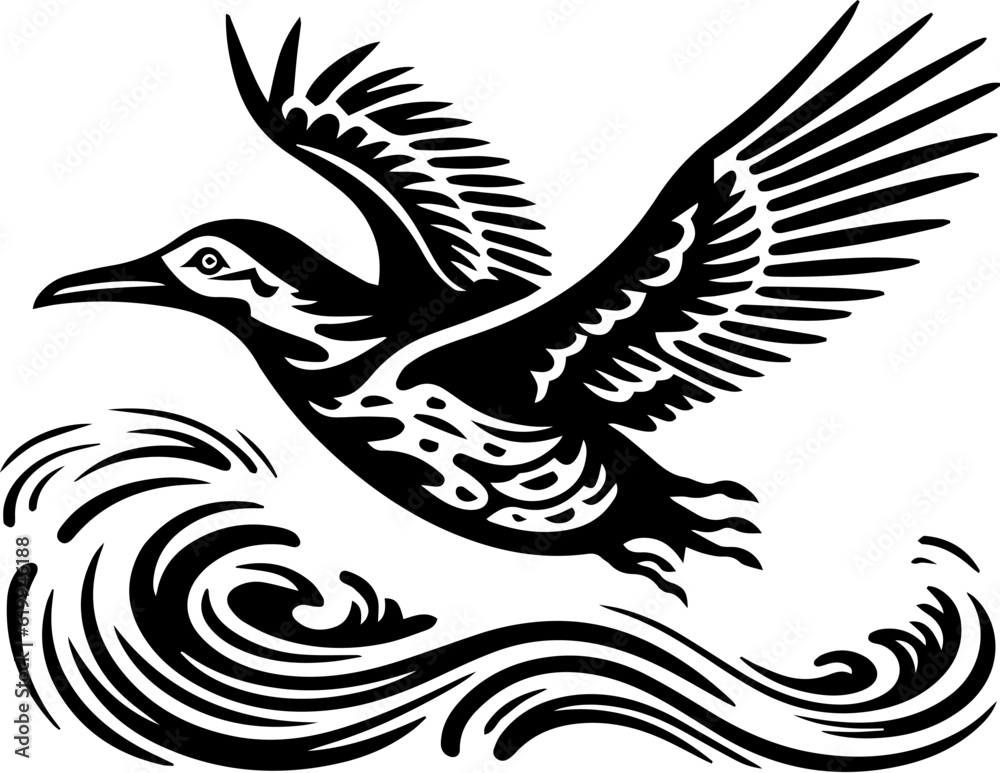 Obraz premium Seagull Tattoo stamp print Flight freedom peace in the world