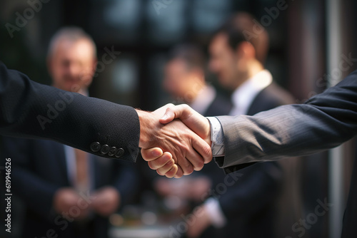 Two businessmen join hands for business cooperation. using generative AI tools 