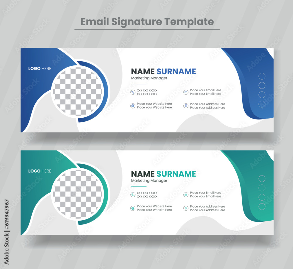 Colorful Email Signatures Template Vector Design. Professional Email Colorful Email Signatures Template Vector Design. Professional Email