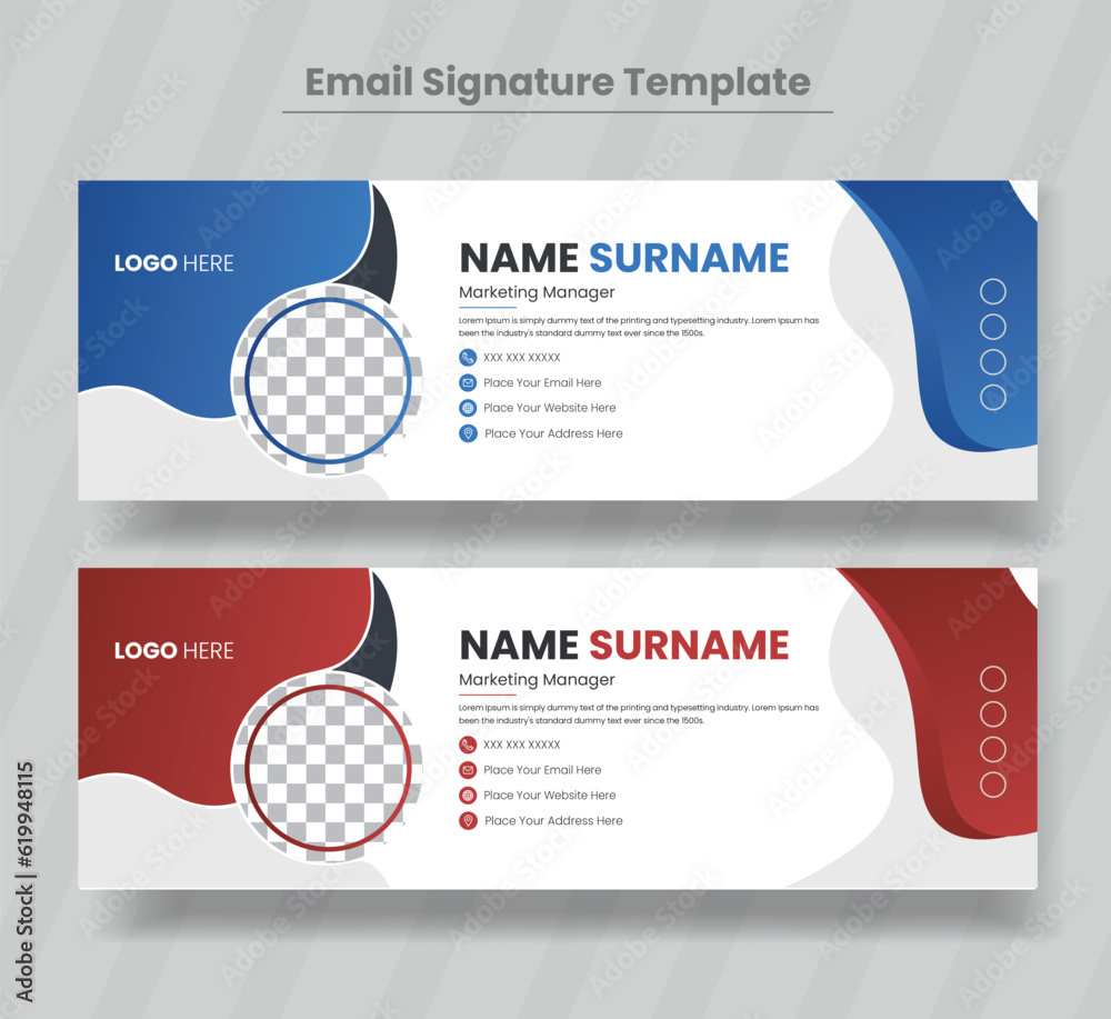 Colorful Email Signatures Template Vector Design. Professional Email Colorful Email Signatures Template Vector Design. Professional Email