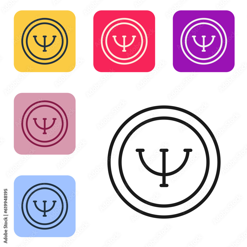 Black line Psychology icon isolated on white background. Psi symbol. Mental health concept, psychoanalysis analysis and psychotherapy. Set icons in color square buttons. Vector Black line Psychology icon isolated on white background. Psi symbol. Mental health concept, psychoanalysis analysis and psychotherapy. Set icons in color square buttons. Vector