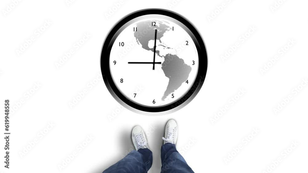 Point of view man legs with loop time clock animation. Point of view man legs with loop time clock animation.