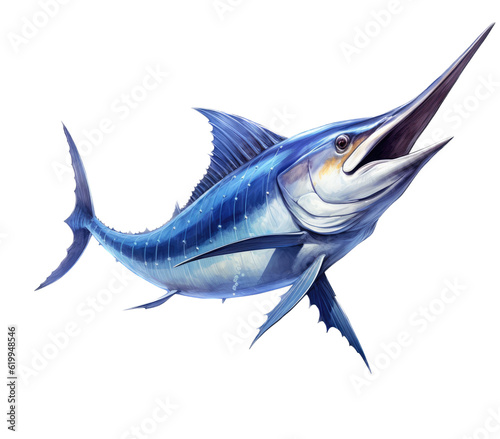 a Blue Marlin  Makaira nigricans swimming in various positions in Fishing and Aquatic-themed  photorealistic illustrations in a PNG  cutout  and isolated. Generative AI