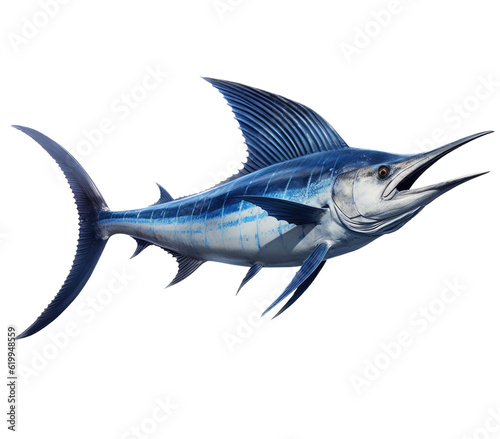 a Blue Marlin, Makaira nigricans swimming in various positions in Fishing and Aquatic-themed, photorealistic illustrations in a PNG, cutout, and isolated. Generative AI photo