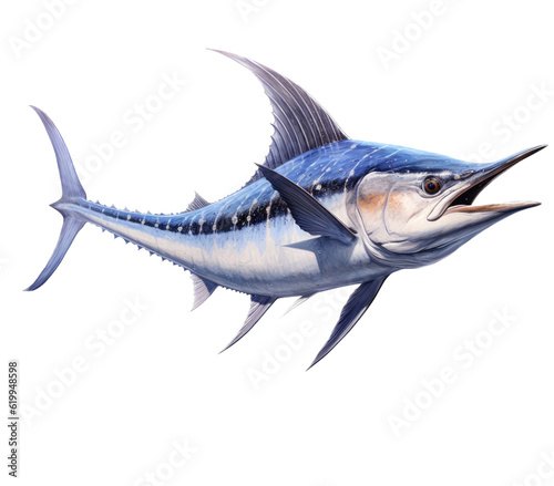 a Blue Marlin  Makaira nigricans swimming in various positions in Fishing and Aquatic-themed  photorealistic illustrations in a PNG  cutout  and isolated. Generative AI