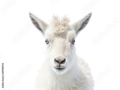 a young Mountian Goat portrait front view, in an isolated and transparent PNG in a Wildlife-themed, photorealistic illustration. Generative ai © Purple Penguin GFX