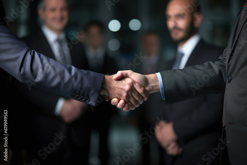 Two businessmen join hands for business cooperation. using generative AI tools
